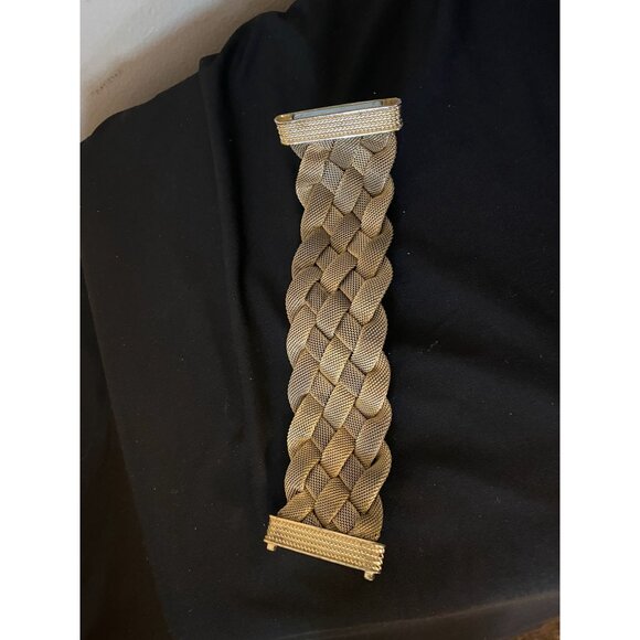 Set of 2 Vintage Magnetic Bracelets Gold Woven & Black Rhinestone Statement - Picture 5 of 9